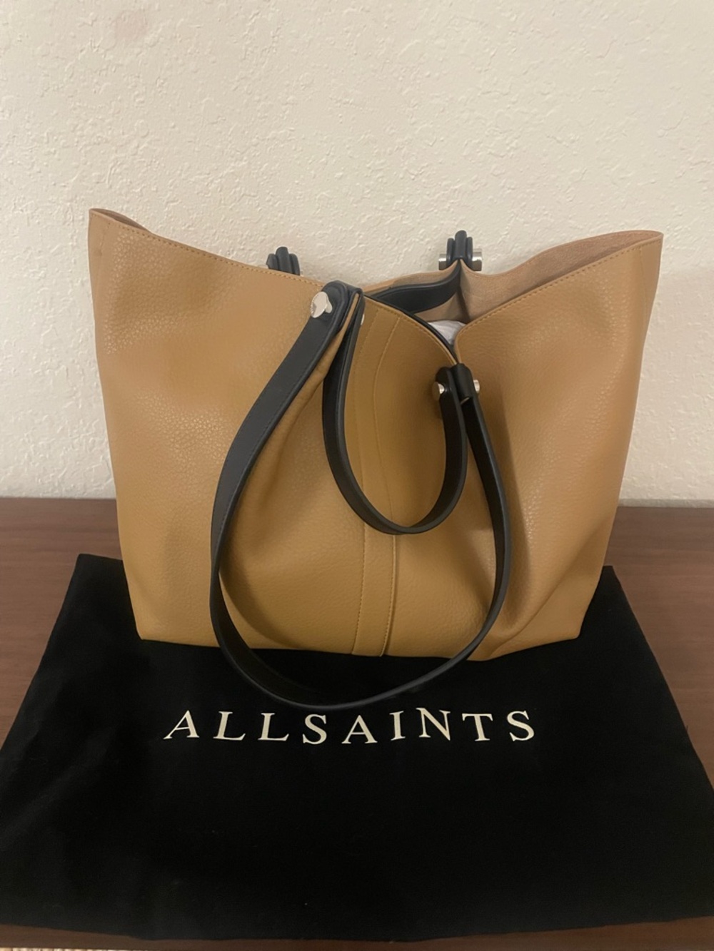 AllSaints Allington Camel Tote with Black Handles - NWOT